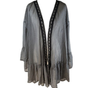 Good Luck Gem Open Front Cardigan Blouse Lace Edge Trim Geometric Career Sz 2X